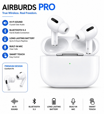 Latest Airpods Pro 2nd Generation – Premium Titanium Wireless Earbuds | High Quality Sound, Deep Bass, Noise Cancellation, Bluetooth 5.0, Volume Control