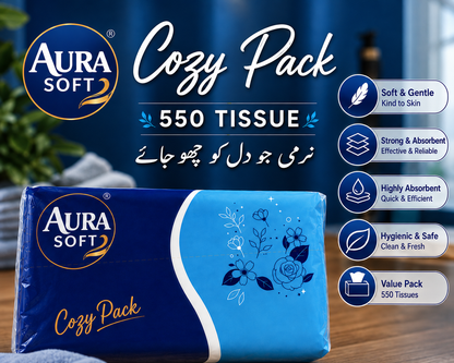 Aura Soft Cozy Pack 550 Tissue Paper – Soft, Absorbent & Hygienic